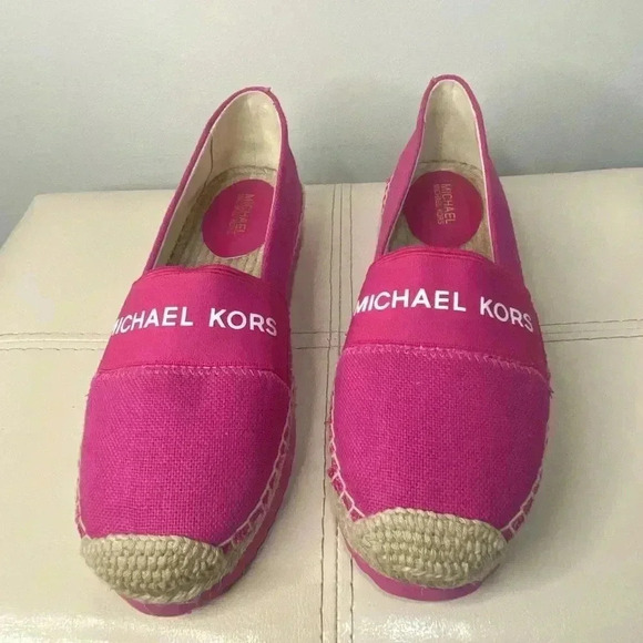 Michael Kors Vicky Espadrille Platform Flat Shoes Canvas MK Logo Denim Size 6M - Picture 6 of 10